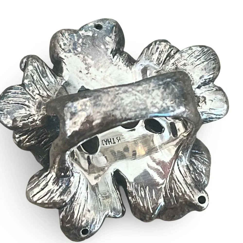 Silver Blackened Rhodium Floral Ring Size 7